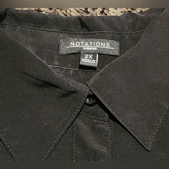 Notations Black Button Down Shirt 3/4 Sleeve Notched Collar Size XXL EUC - Picture 7 of 9